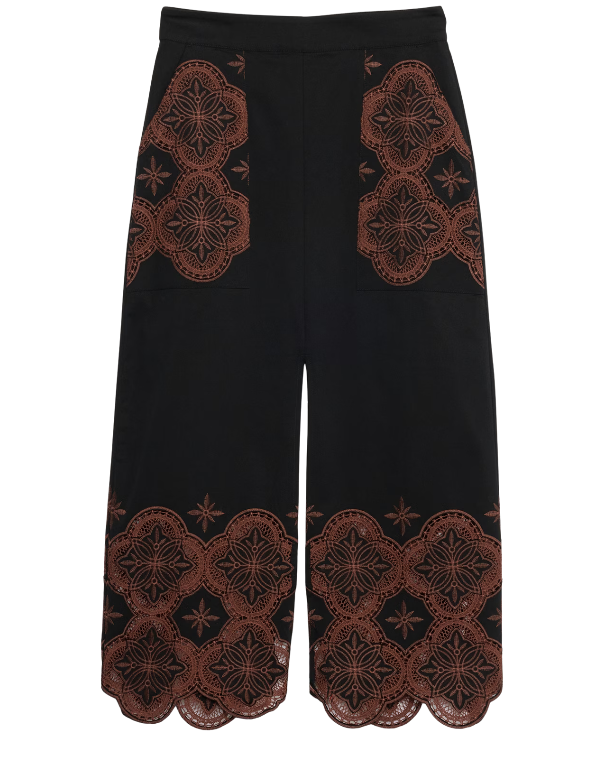 Embroidered Corduroy Midi Skirt