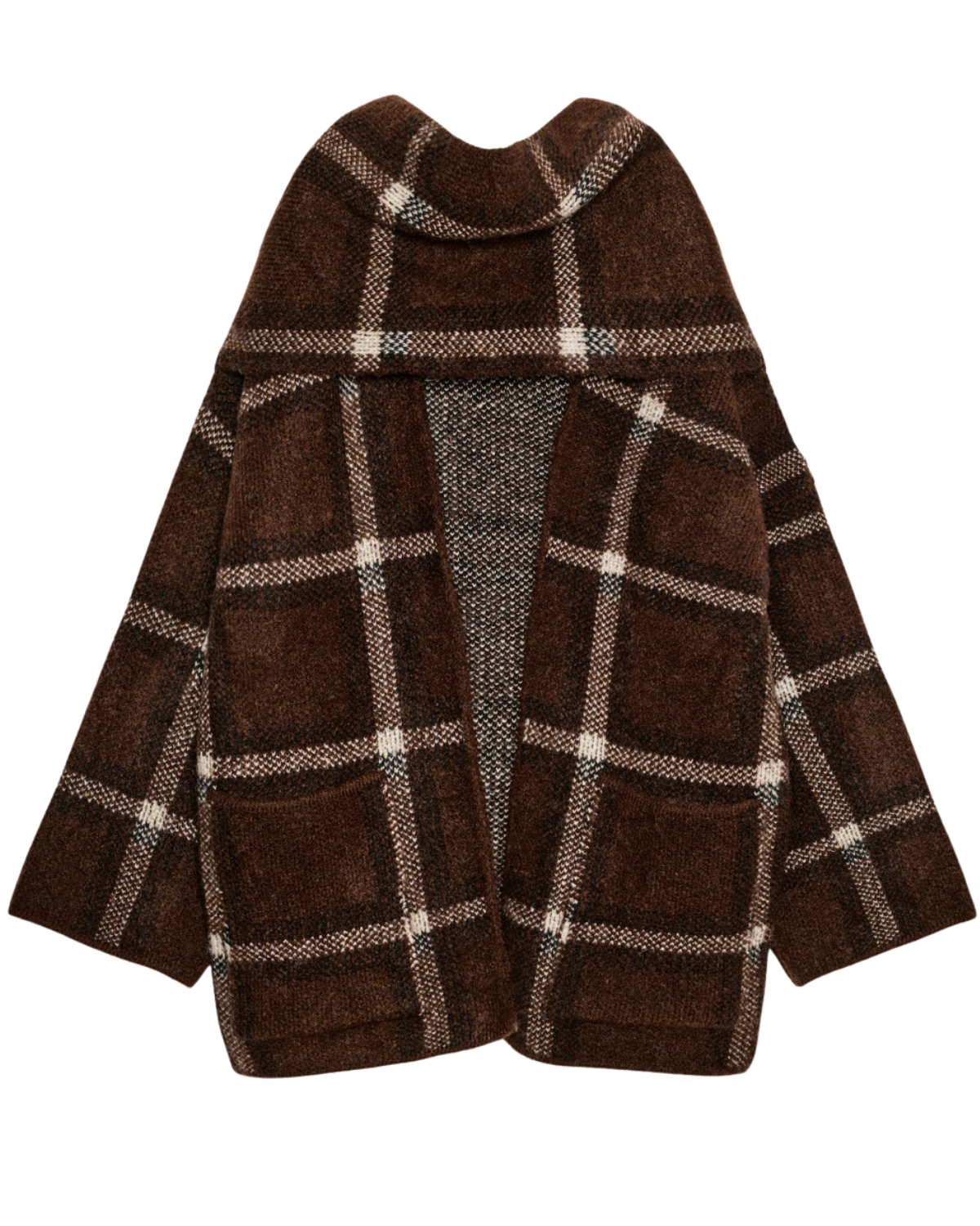 SHORT PLAID SCARF KNIT COAT