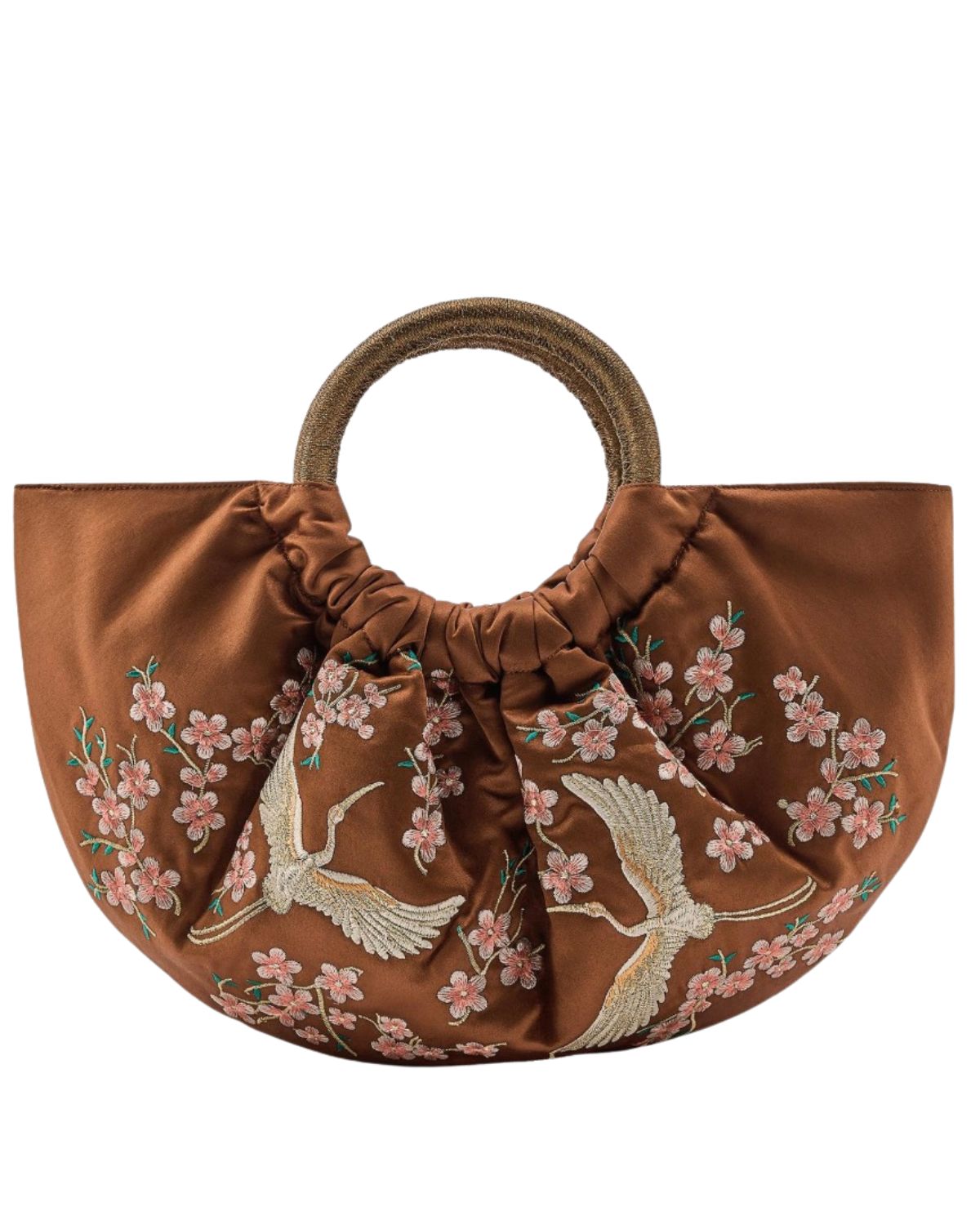 FAN BAG WITH EMBROIDERED FLOWERS AND BIRDS