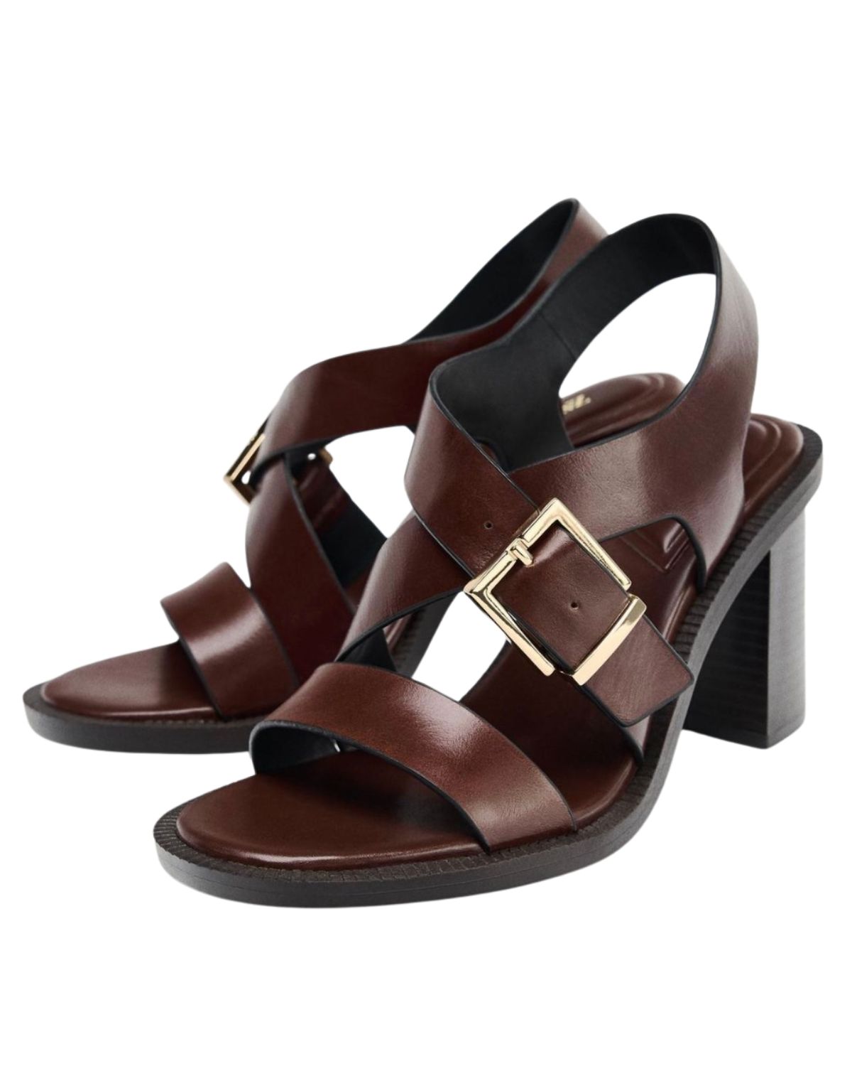 LEATHER BUCKLE HEELED SANDALS
