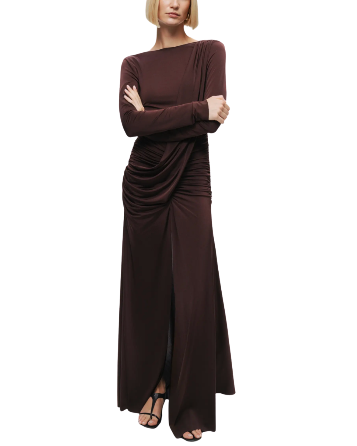 Asymmetric Draped Open-Back Dress Nocturne