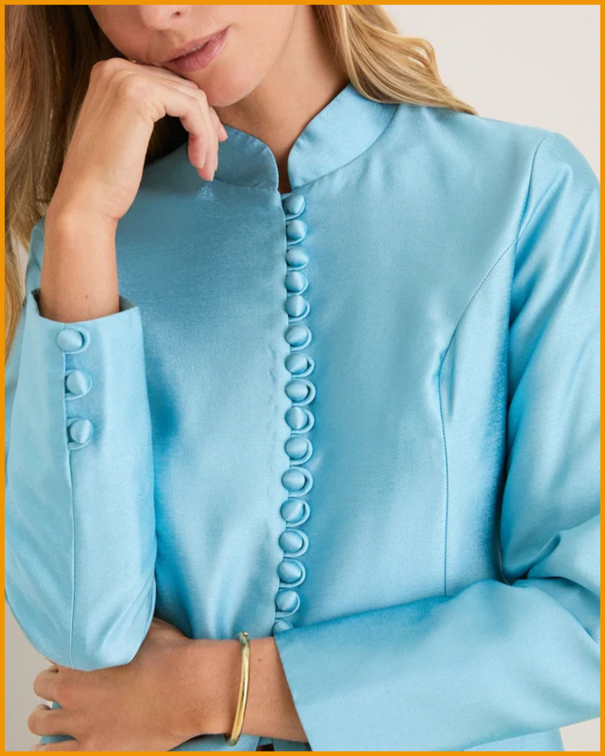 Robins Egg Blue Dupioni Mandarin Collar Tamara Tunic