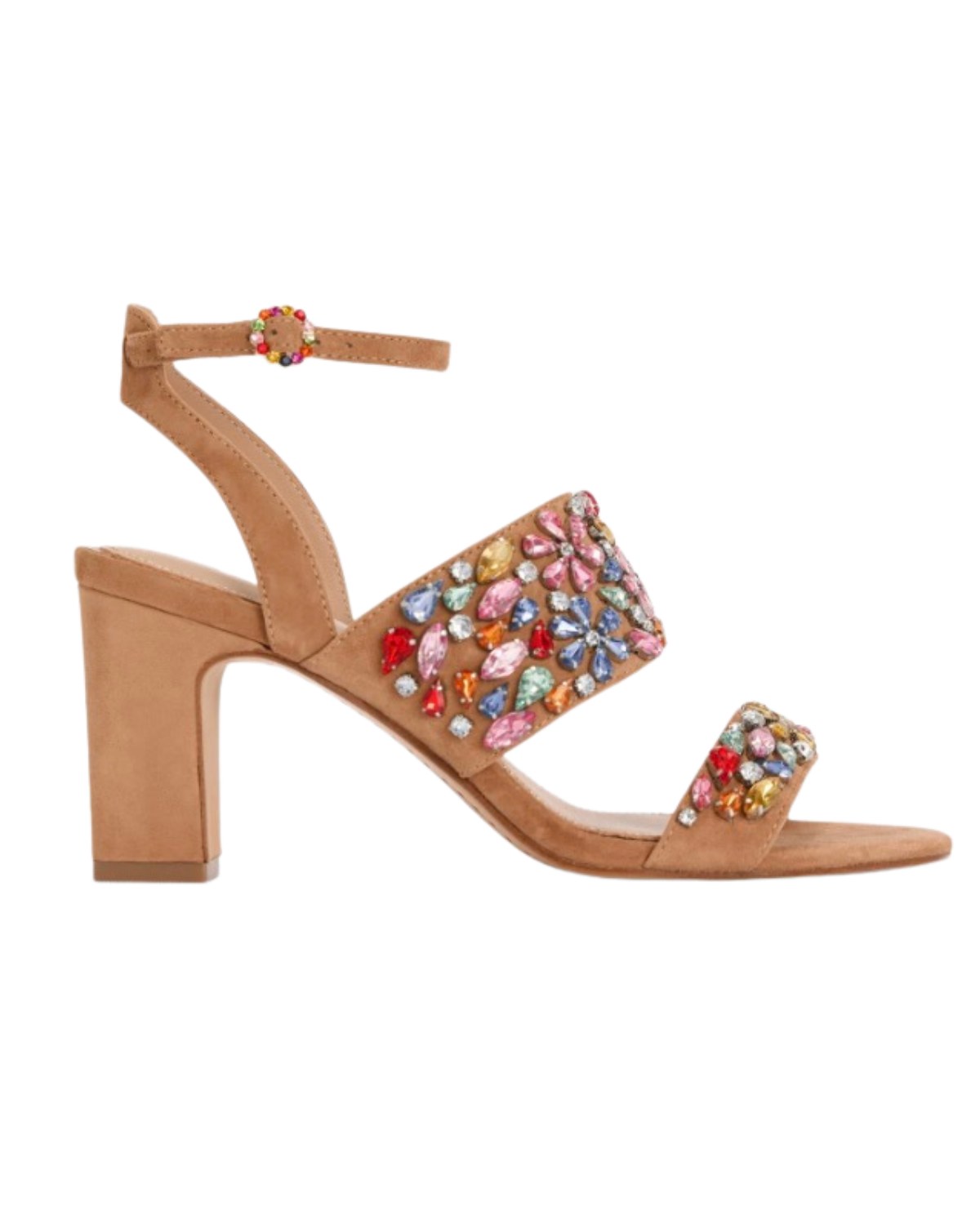 Embellished Block Heel Sandal-Tan Embellished