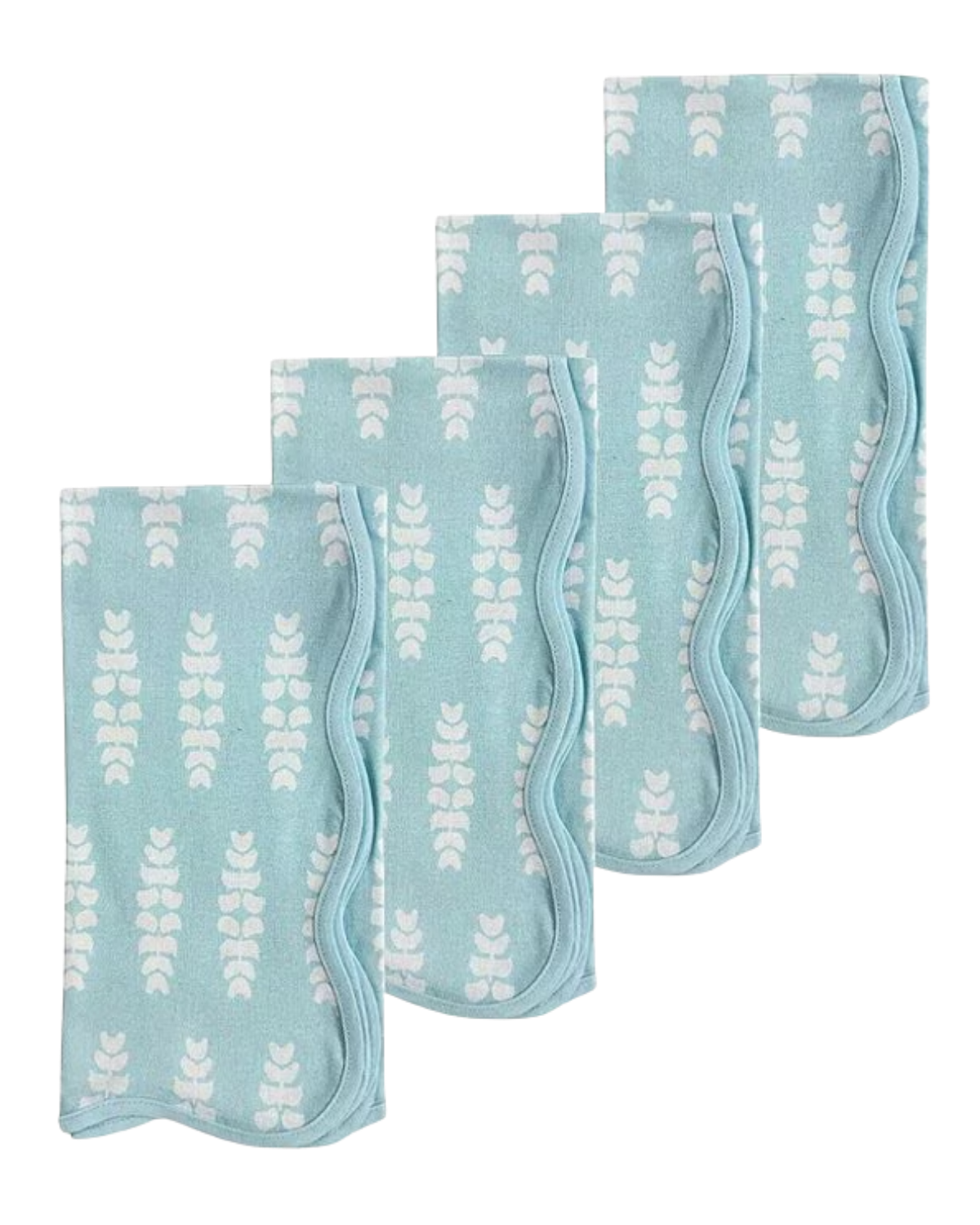 Floral Blue Scalloped Dinner Napkin, Set of 4