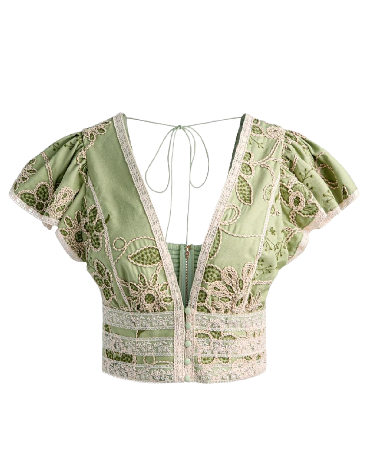KEELEY EMBROIDERED FLUTTER SLEEVE TOP