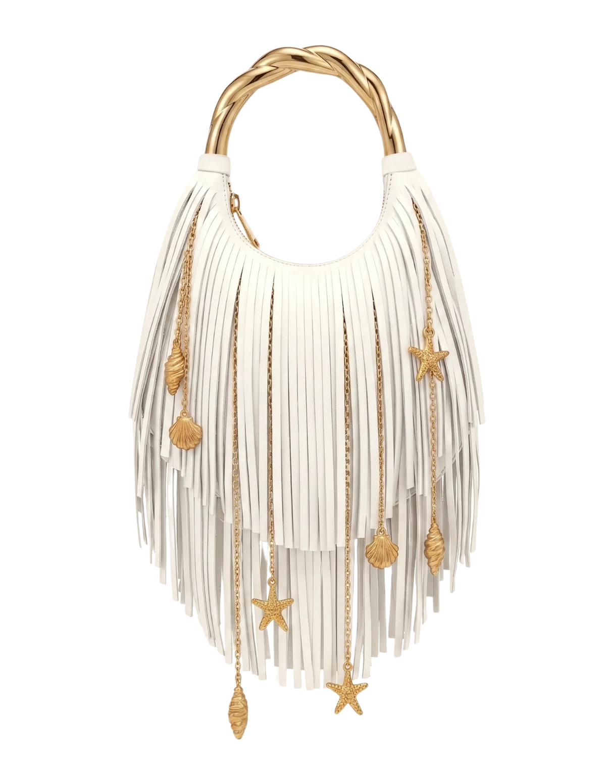 Chloe Metal Handle Fringe Top Handbag - white
