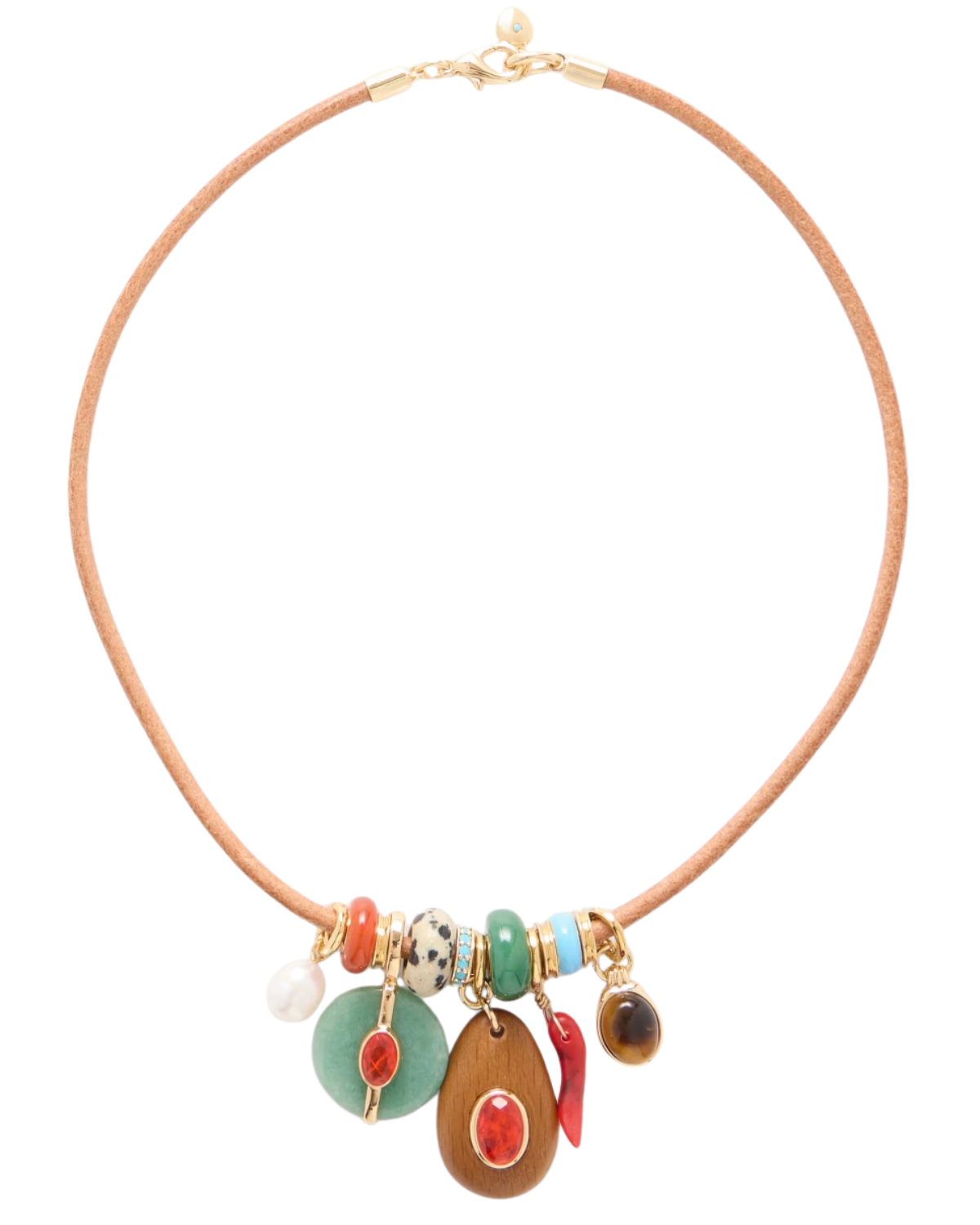 ROXANNE ASSOULIN | The Leather Stone gold-tone, multi-stone and leather necklace