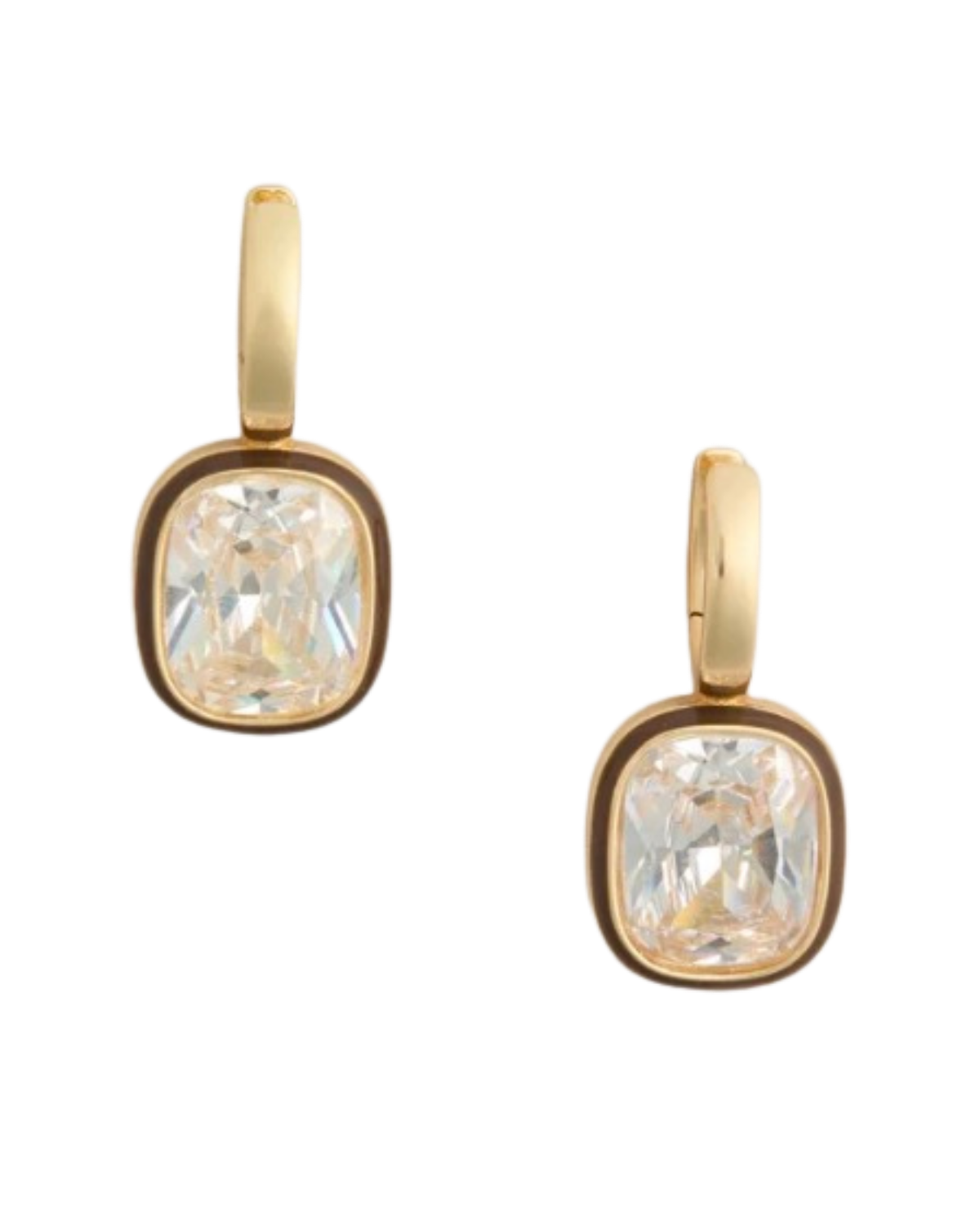 Dark Chocolate and White Cubic Cushion Drop Earrings