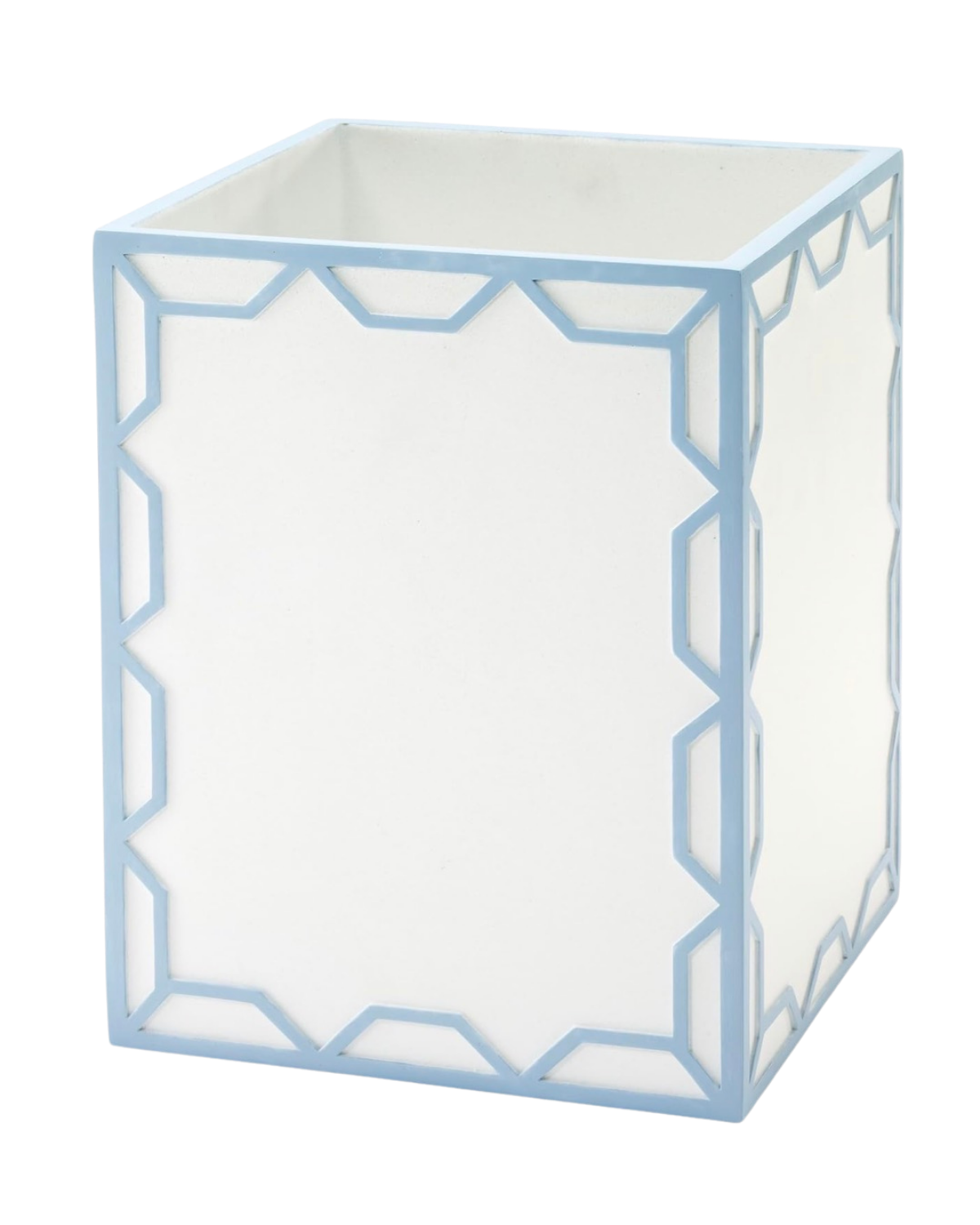 Izod – Wastebasket, Hand-Painted Sand Resin with Blue Trellis Design