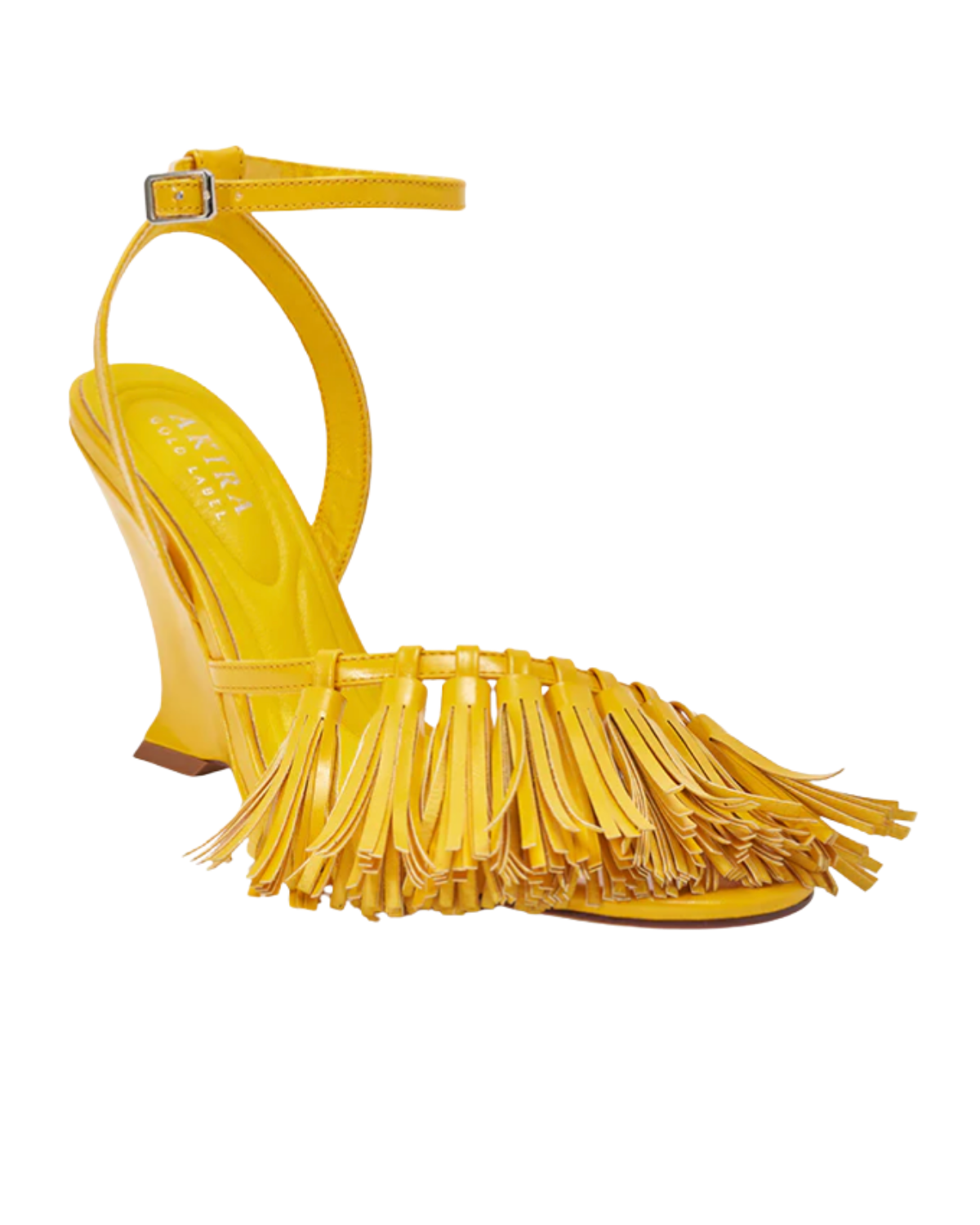 AZALEA WANG PHRIXOS YELLOW WEDGE FRINGE PU SANDAL