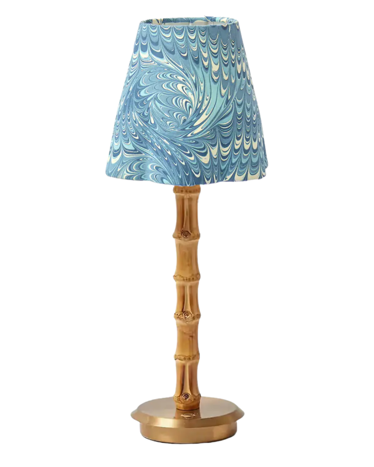 Bamboo Rechargeable Lamp with Blue Marble Shade