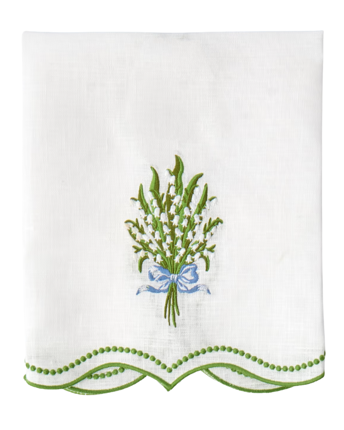 White Lily of the Valley Embroidered Linen Hand Towel