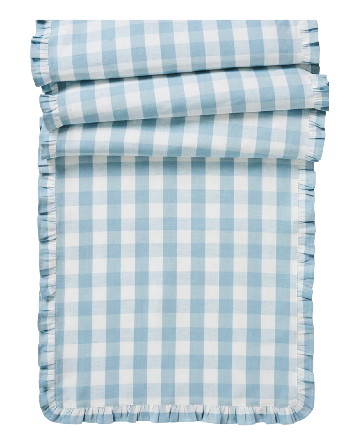 Gingham Ruffle Table Runner in Ocean