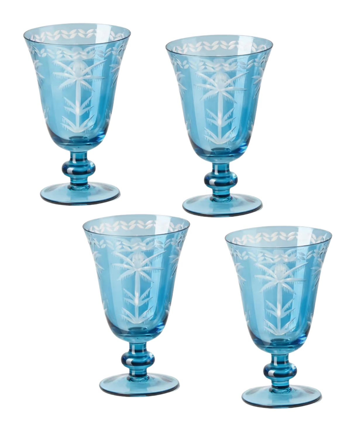 Blue Palm Wine Glasses (Set of 4)