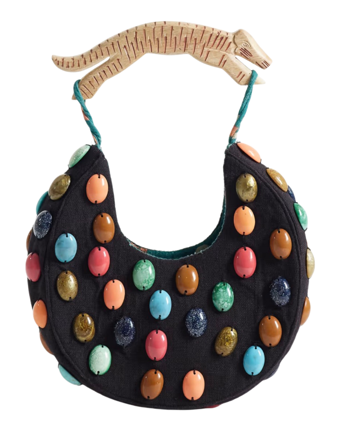 Never Fully Dressed stone-detail beaded bag in black