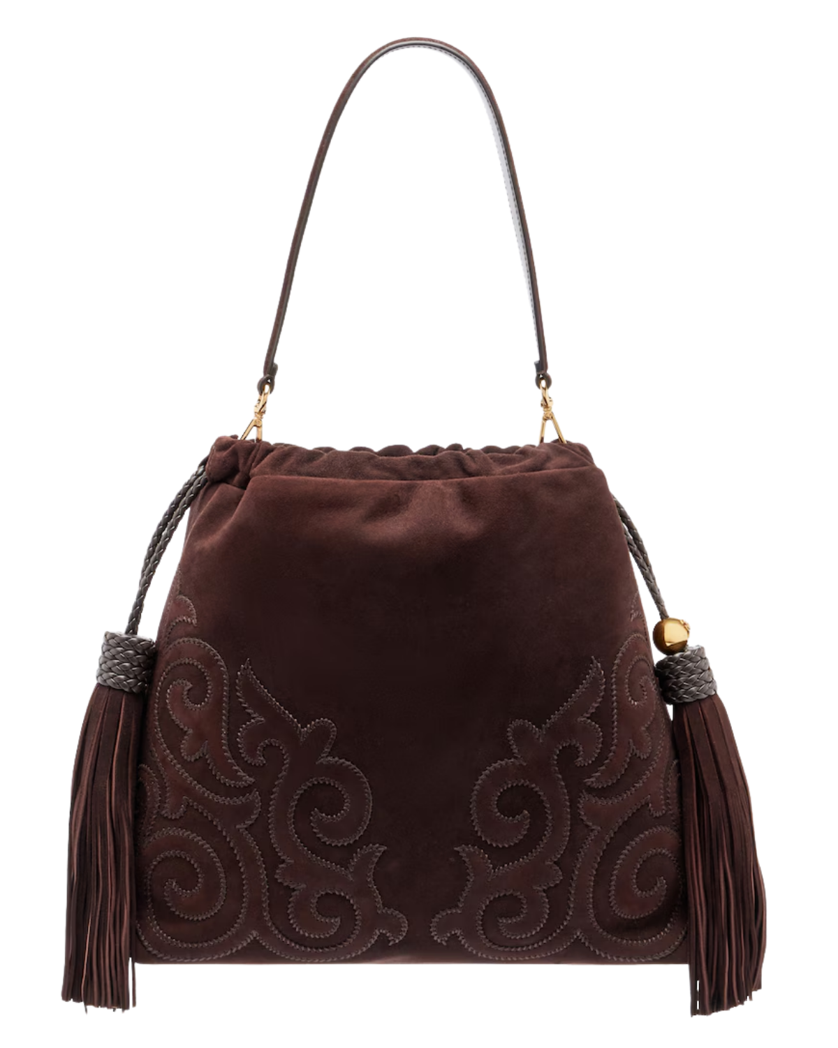 Etro | Medium Suede Kalispera Bag with Patch and Tassels