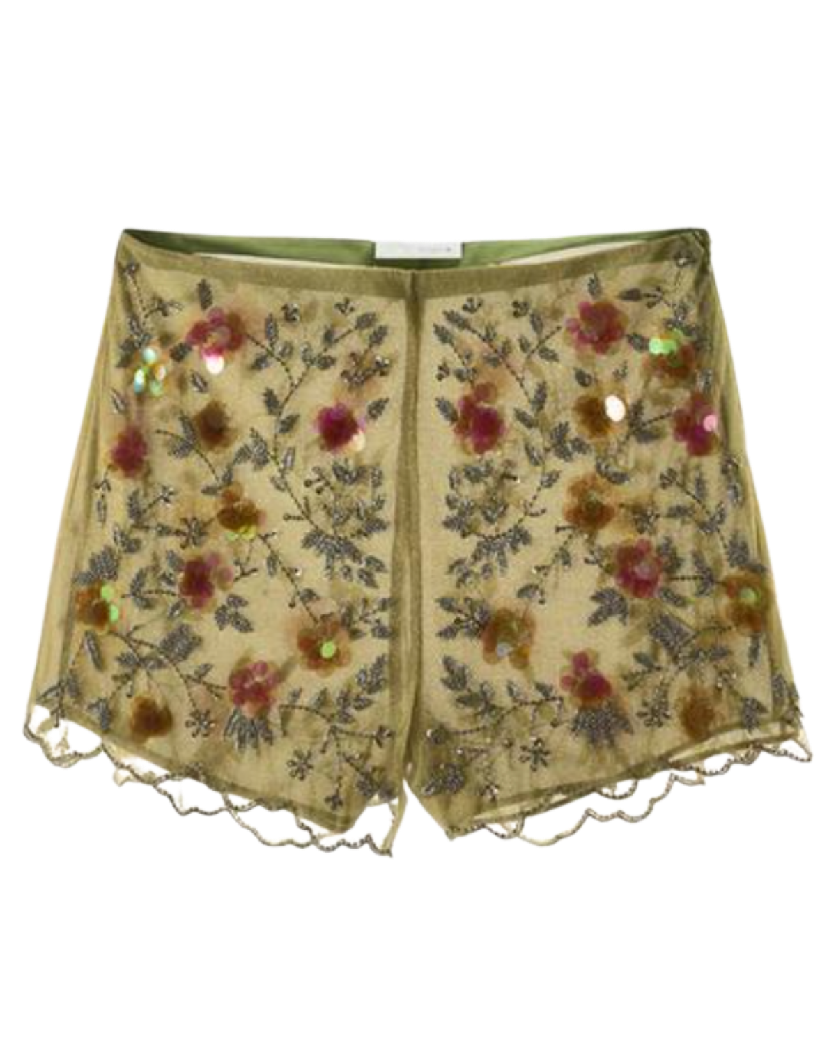 FLORAL BEADED EMBROIDERED SHORTS