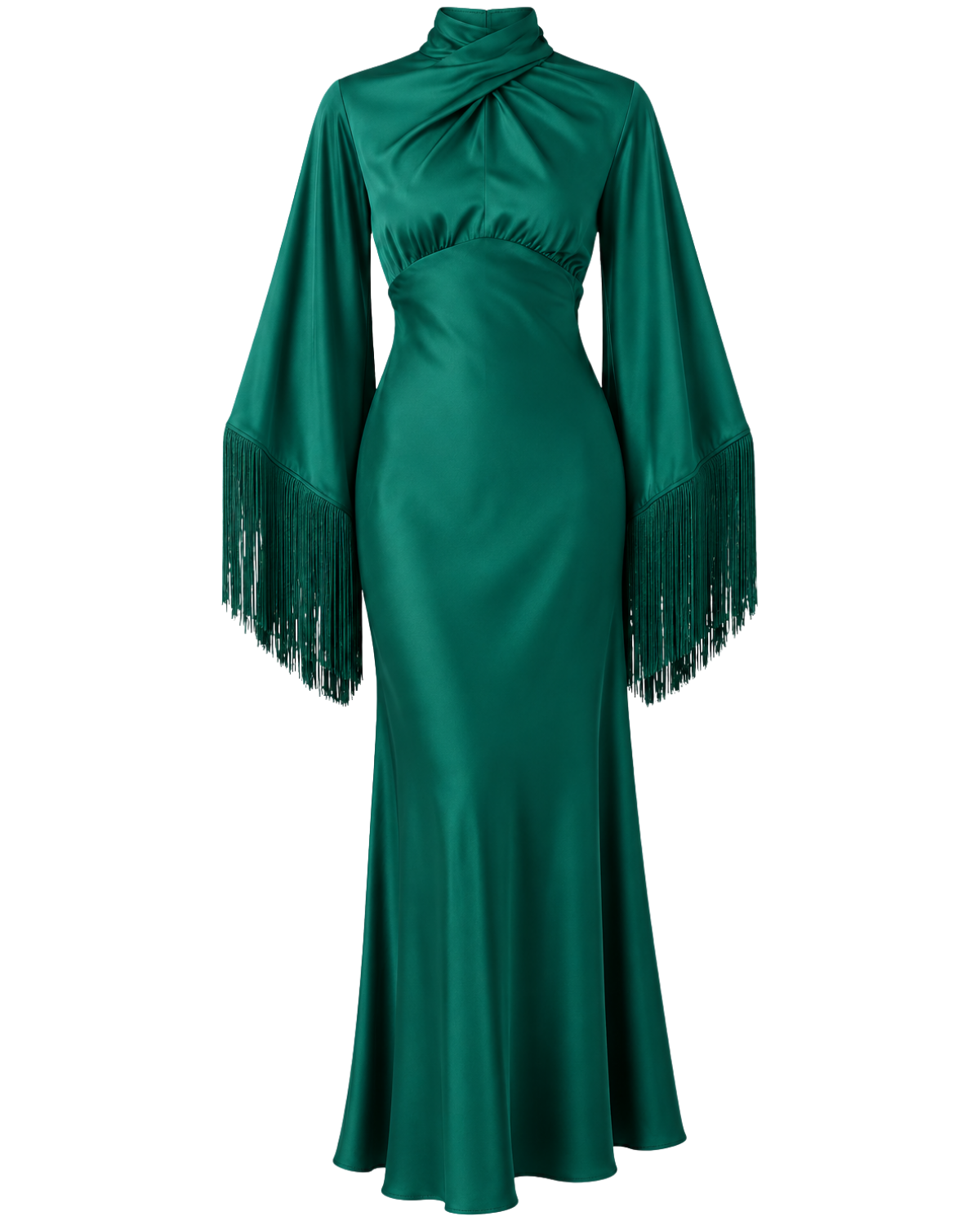 ASOS DESIGN draped neck satin maxi dress with fringe sleeve detail in teal
